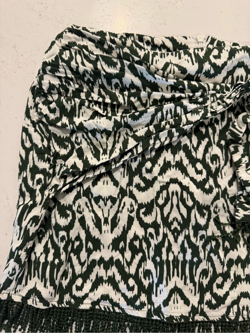 Zara Printed Mini Skirt Fringe Hem Tie Waist Boho Green S - Picture 4 of 8
